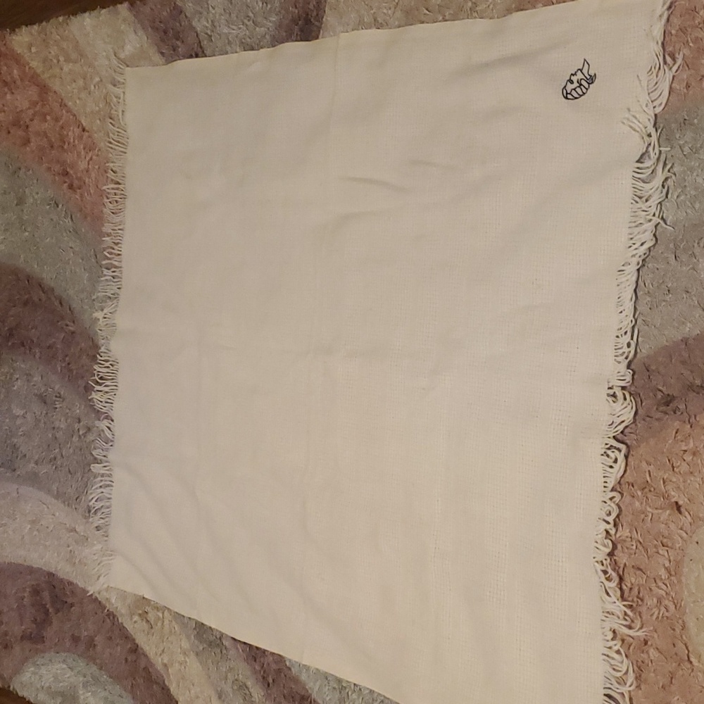 - Vintage Faribo waffleweave wool blend blanket with satin binding cream